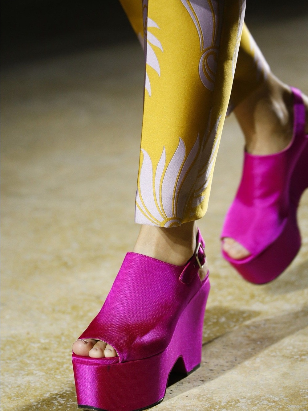 Dries Van Noten Fuchsia Satin Platform Peep-Toe Wedges